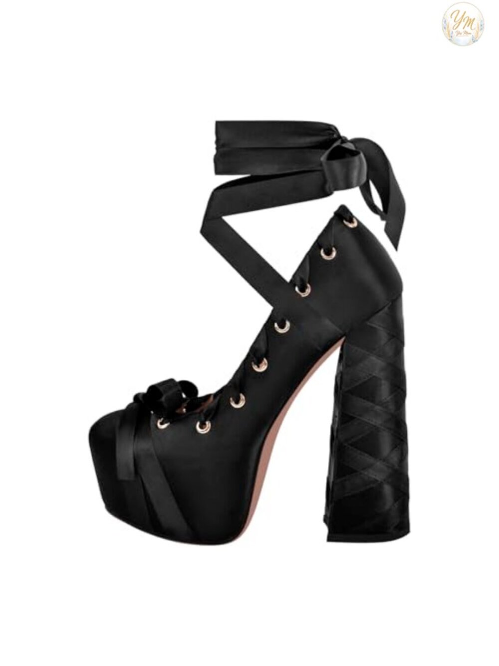 Satin Platform Heels Chunky Bow Ribbon Ankle Strap Pumps Lace-Up Dance Shoes
